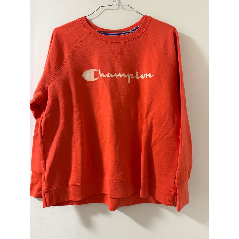 Champion Sweatshirt Mens 2X Orange Good Raglan Crewneck Script Logo AW987H
